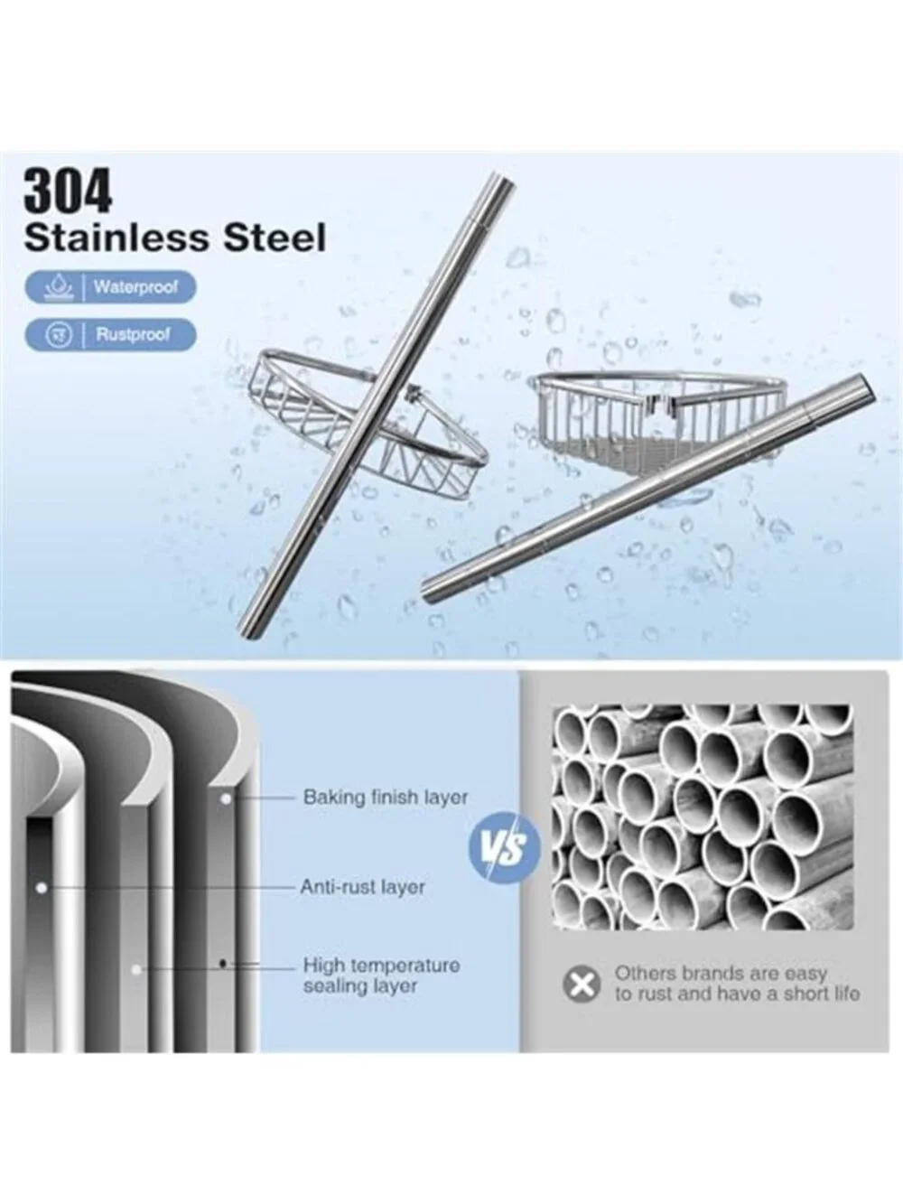 4 Tier Corner Shower Caddy Tension Pole Stainless Steel Bathroom Shelf Silver